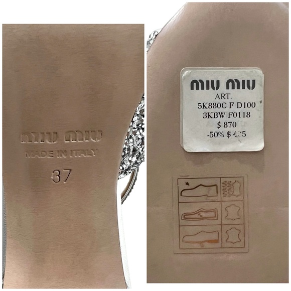 MIU MIU SILVER GLITTER OPEN TOE 2 STRAP CRISS CROSS 4" HEEL SANDALSl - Picture 15 of 16